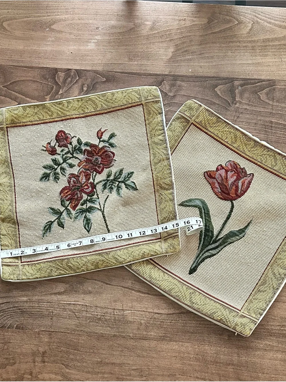Vintage Floral Tapestry Pillow Cases - Red & Green Flowers on Cream